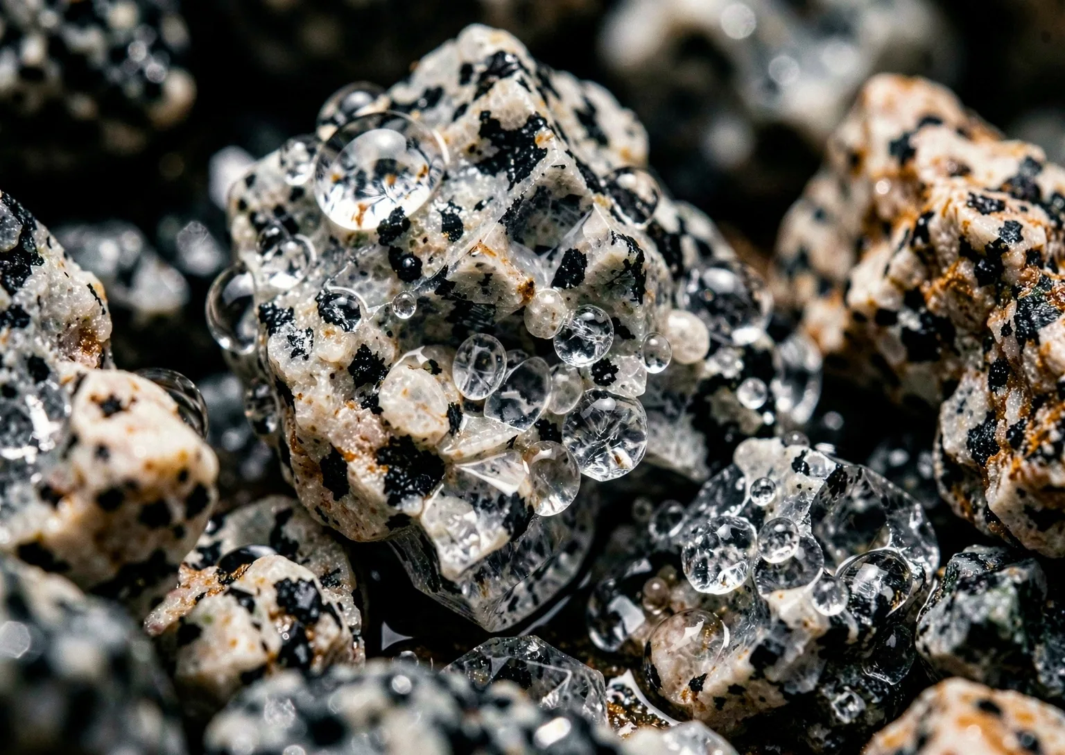 Natural granite and water symbolizing purity and clarity